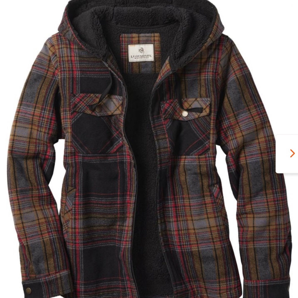 Legendary Whitetails - Women’s Woodland Berber Hooded Jacket - Black, Red & Tan